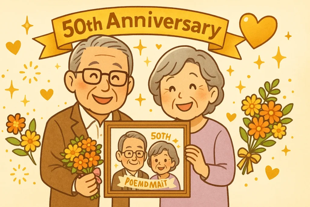 金婚式のプレゼントに似顔絵イラストがおすすめ！メッセージやポエムで心に残る贈り物に