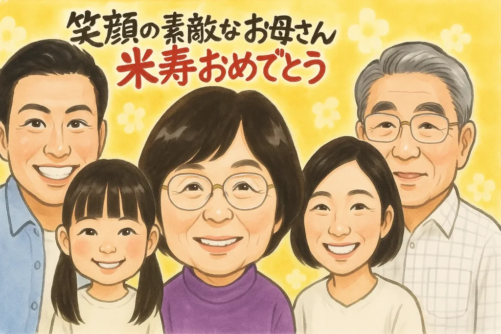 大人数の似顔絵家族写真